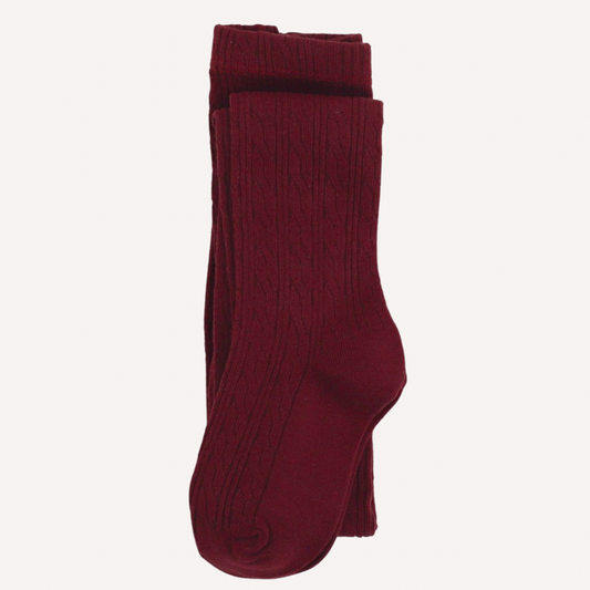 Burgundy Cable Knit Tights | Little Stocking Co