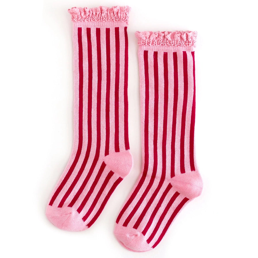 Candy Stripe Lace Top Knee High Socks | Little Stocking Co