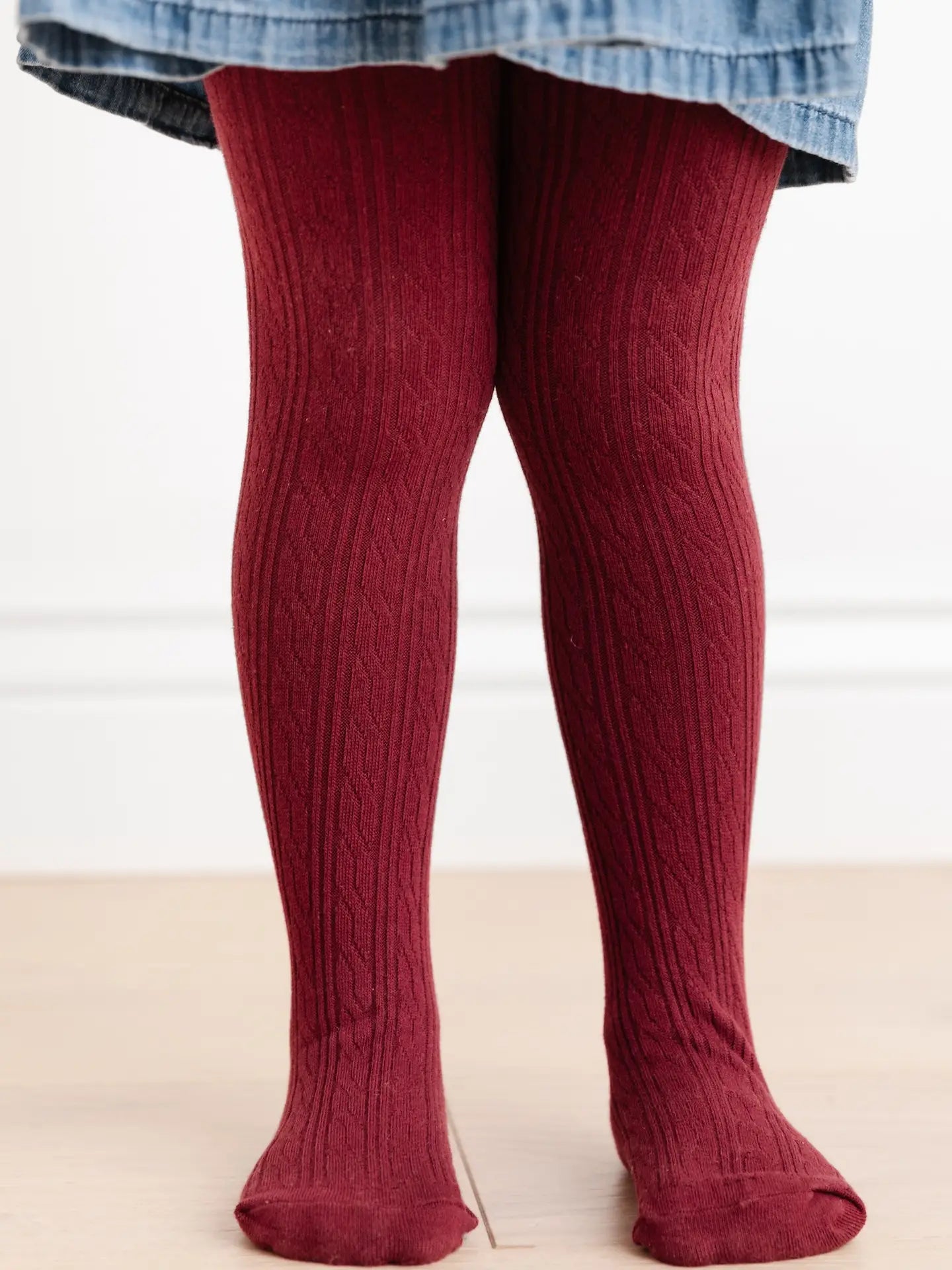 Burgundy Cable Knit Tights | Little Stocking Co