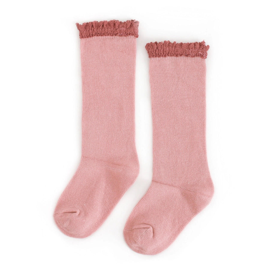 Blush + Mauve Lace Top Knee High Socks | Little Stocking Co