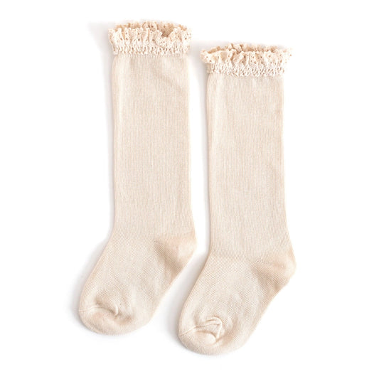 Vanilla Lace Top Knee High Socks | Little Stocking Co