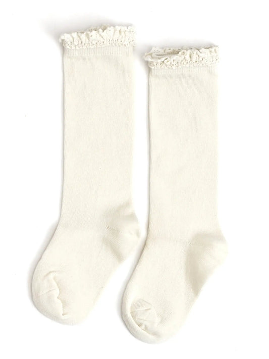 Ivory Lace Top Knee High Socks | Little Stocking Co