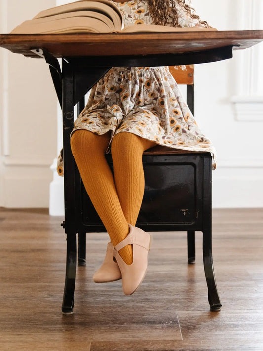 Mustard Cable Knit Tights | Little Stocking Co