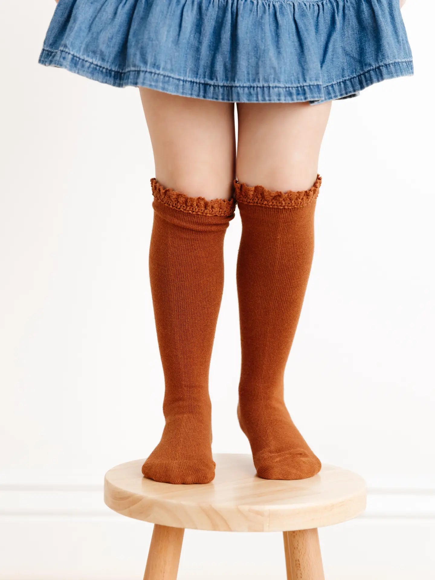 Sugar Almond Lace Top Knee High Socks | Little Stocking Co