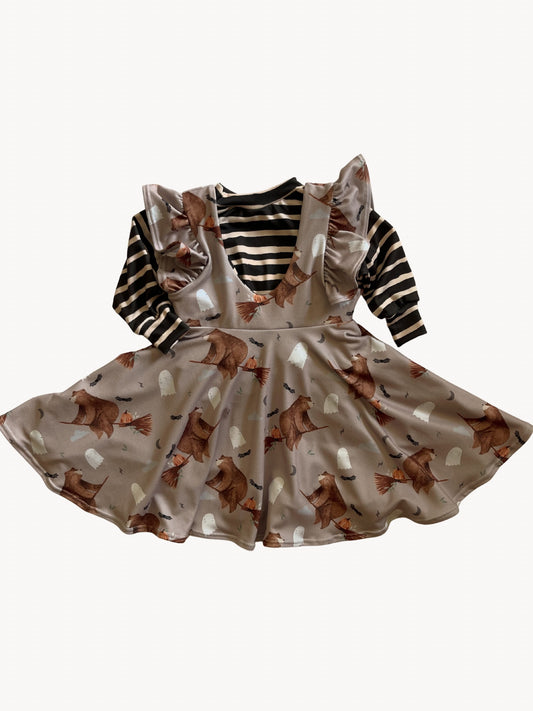 Witchy Bear | Ruffle Pinafore Dress