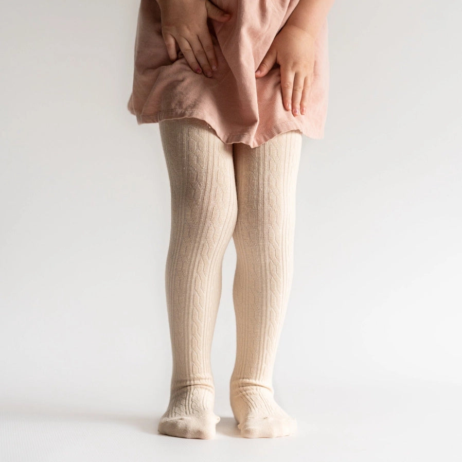 Vanilla Cable Knit Tights | Little Stocking Co